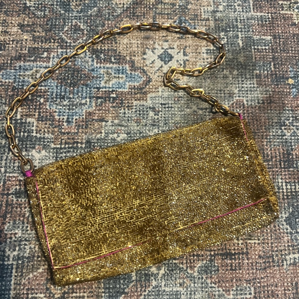 Christiana Beaded Gold Chain Clutch